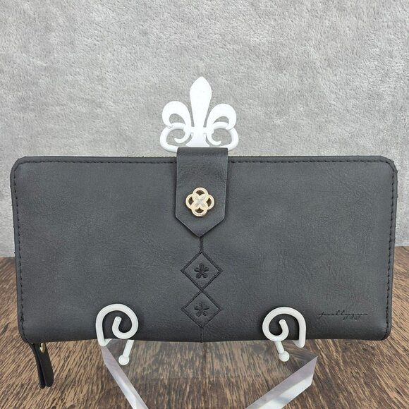Prettyzys Faux Leather Wallet Black Gold Zip Card Slot ID Snap 2 Section Classic - Picture 13 of 13